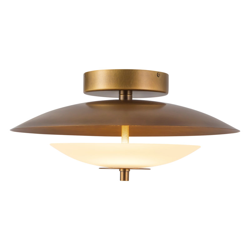 Prescott 16-in Antique White Dimmable LED Flush Mount with Opal Matte Glass, Vintage Brass/Opal Matte Glass