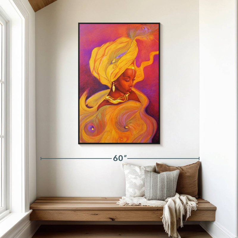 Déesse Oshun, 31 po x 46 po, Cadre flottant noir
