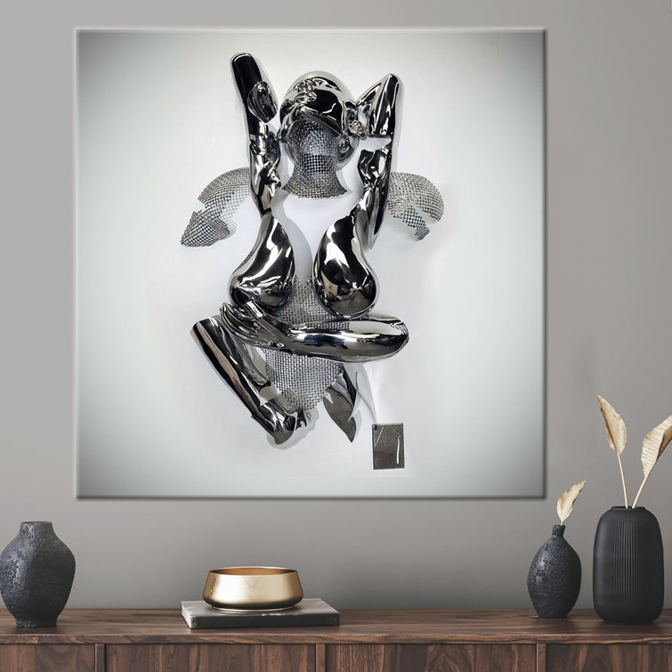 Silver 3D Wall Art featuring Abstract Romantic Couple Hugging on Premium Quality Canvas