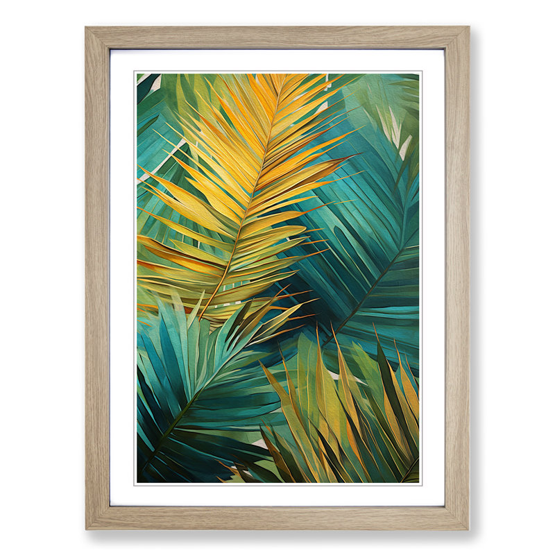 Palm Leaf Contemporary - Single Picture Frame Print on Wood, Oak Framed, 64cm H x 46cm W x 2cm D