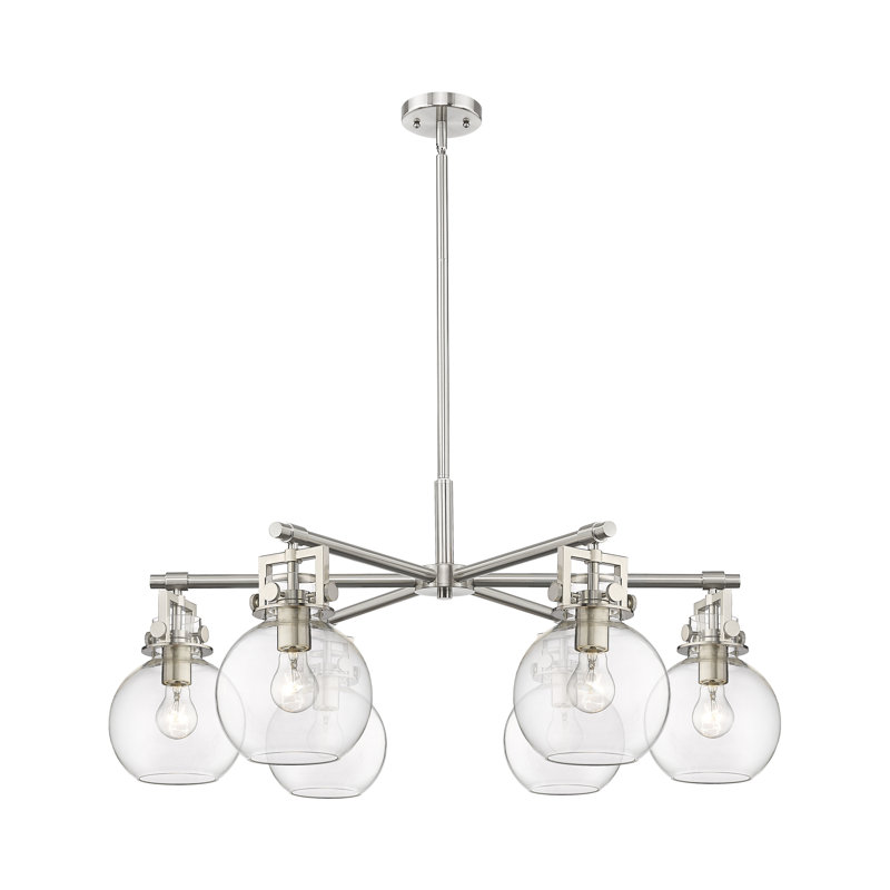 Lustre suspendu 6 lumières Newton Sphere, Nickel poli, Blanc