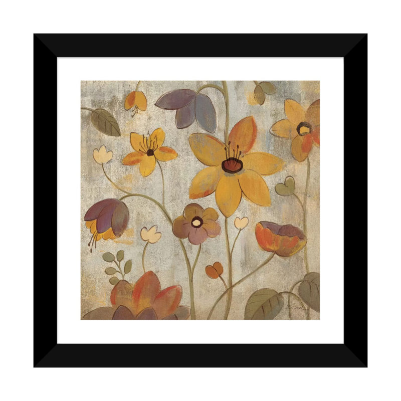«Floral Song III» par Silvia Vassileva - reproduction d'art, Blanc, Papier encadré noir, H 16 po x l 16 po x p 1 po