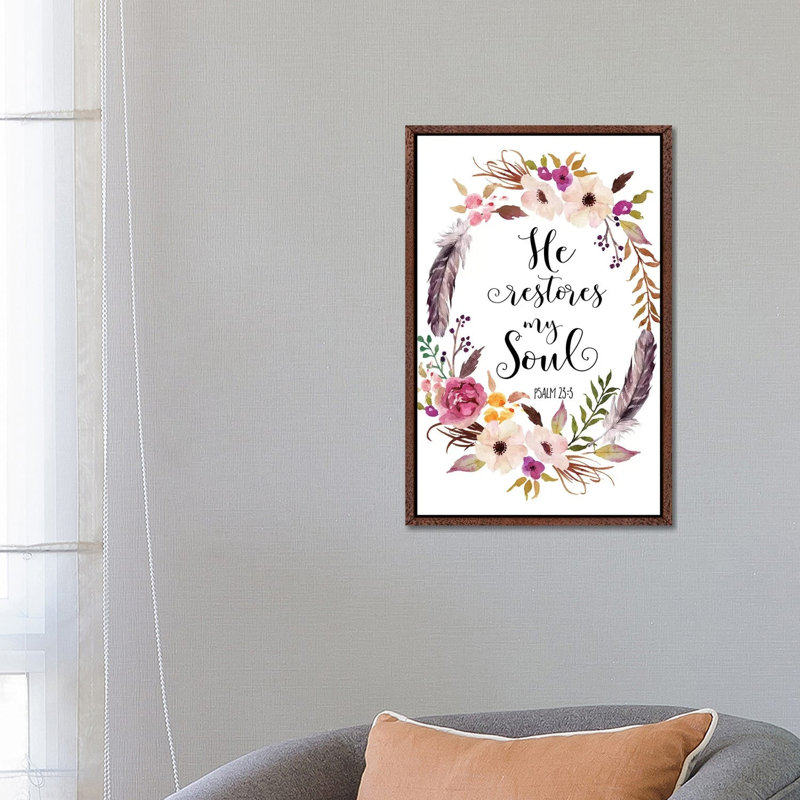 Psalm 23:3, He Restores My Soul - Painting on Canvas, Classic Brown Wood Framed, 66.04cm H x 45.72cm W x 3.81cm D