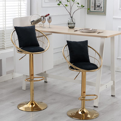 Paire de fauteuils de bar en velours noir, pivotant sur 360 °, réglable en hauteur, moderne pour la salle à manger et les espaces 2, réglable en hauteur, repas revigorant