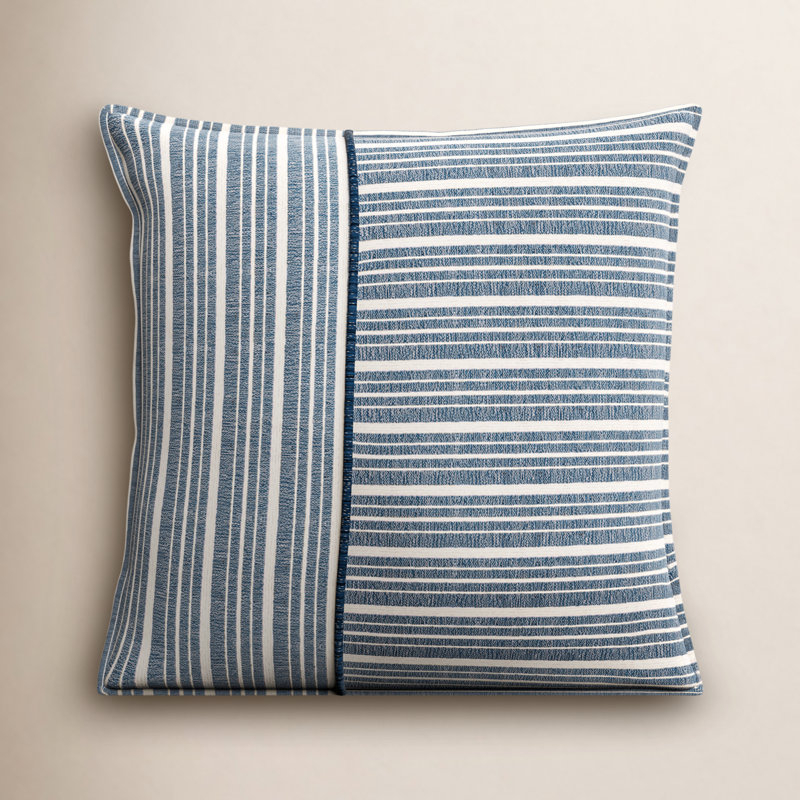 Berthe Striped Cotton Reversible Throw Pillow, Blue