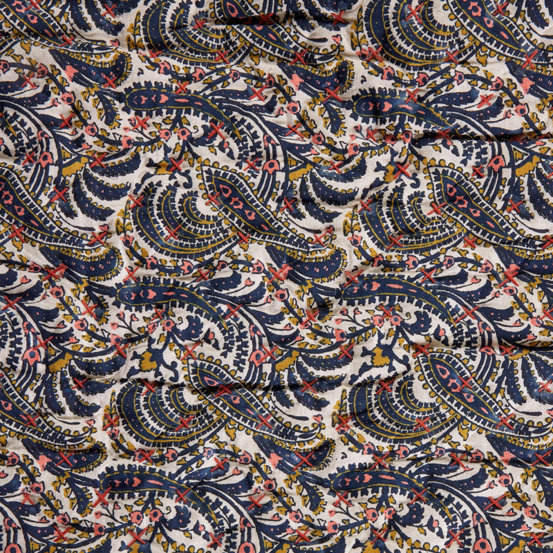 Cotton Blend No Pattern Bedspread, 240 x 260 cm, Blue