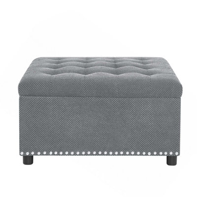 Tufted Square Ottoman Footstool with Hidden Storage and Nailhead Trim for Living Room Bedroom Home Decor