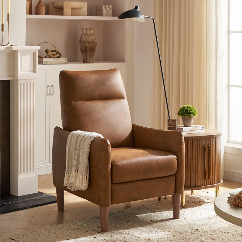 Upholstered Home Theater Seat, Brown Faux Leather