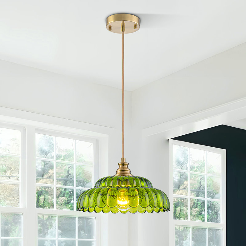 1-Light Single Novelty Glass Pendant, Green