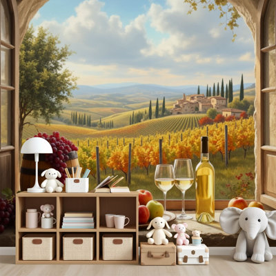 Papier peint adhésif à peler et coller, paysage de campagne viticole italienne, vignobles, champ de raisins rustiques, H 69 po x l 96 po, papier peint amovible en PVC, autocollant pour chambre à coucher, bureau à domicile