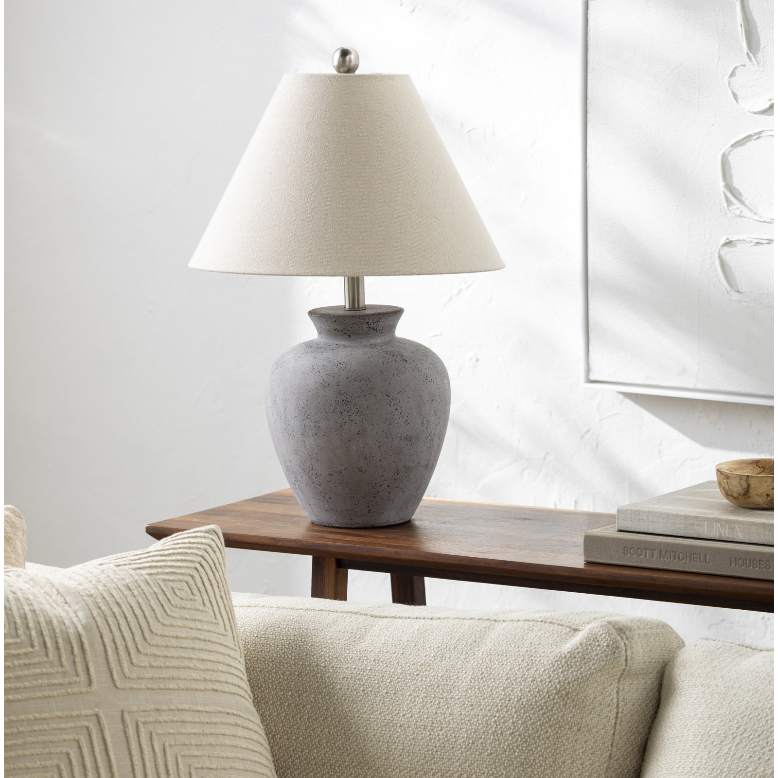 Calico Table Lamp, Gray Finish / Natural Shade
