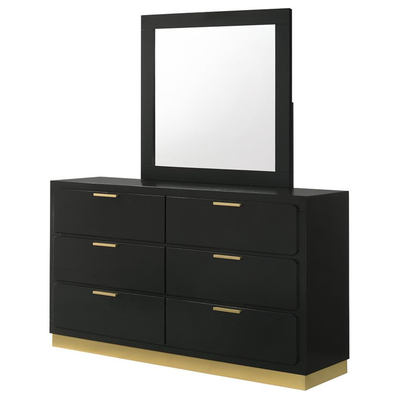 Commode 6 tiroirs avec miroir Jordan, Noir, noir, noir, noir