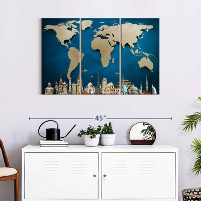 Carte du monde océan bleu 3 pièces