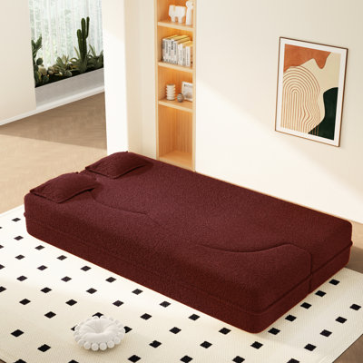 Convertible Floor Couch, Twin Size, Burgundy , 2 Pillows, No Assembly, Great For Small College Dormitory Rooms Size Folding Bed, Burgundy, Upholstery, Gaming In Limited Spaces