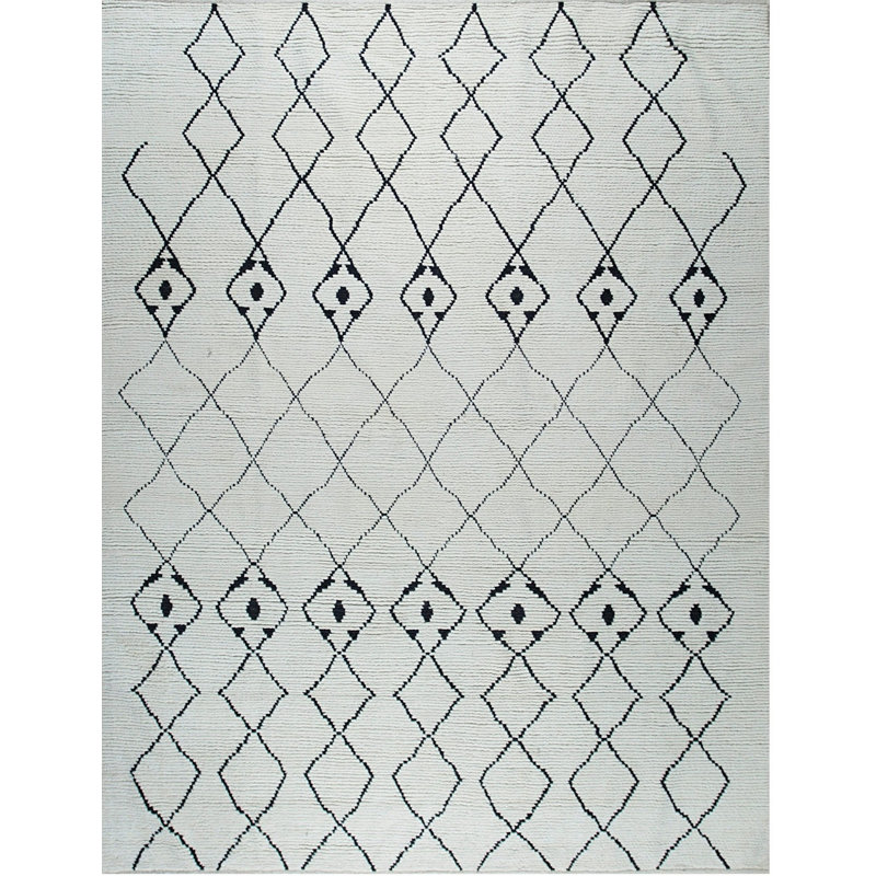 8x10 Ivory Hand-Knotted Wool Mirrored Diamond Lattice Oriental Modern Contemporary Carpet Rug