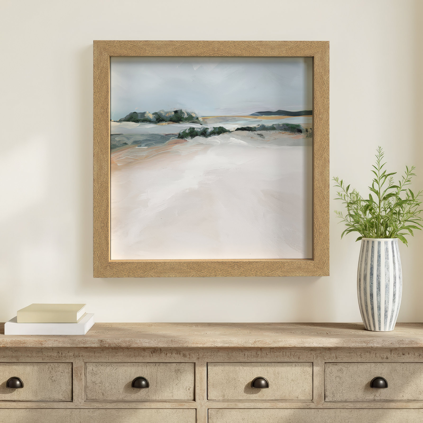 Anelis "Shimmering Path" Painting, 18" H x 18" W x 1.12" D, Natural Framed