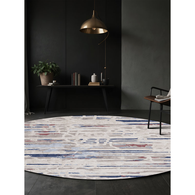 Tapis gris lavable à la machine, Rond 6 pi