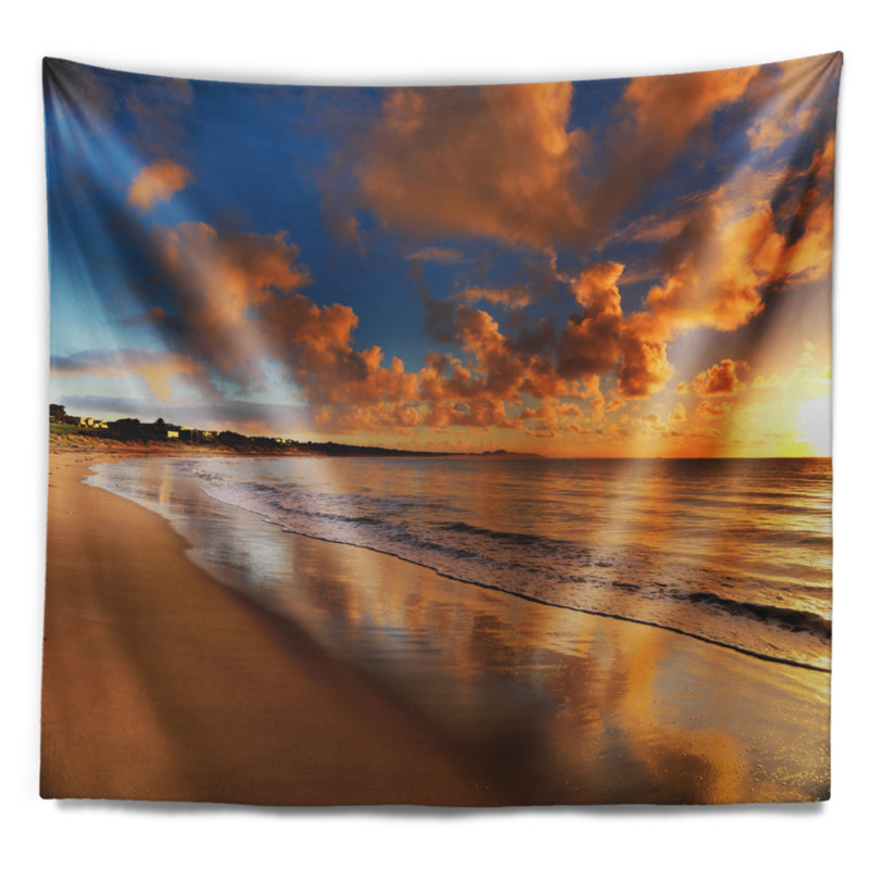 Tapisserie de soleil couleur paysage sur la plage, H 68 po x l 80 po