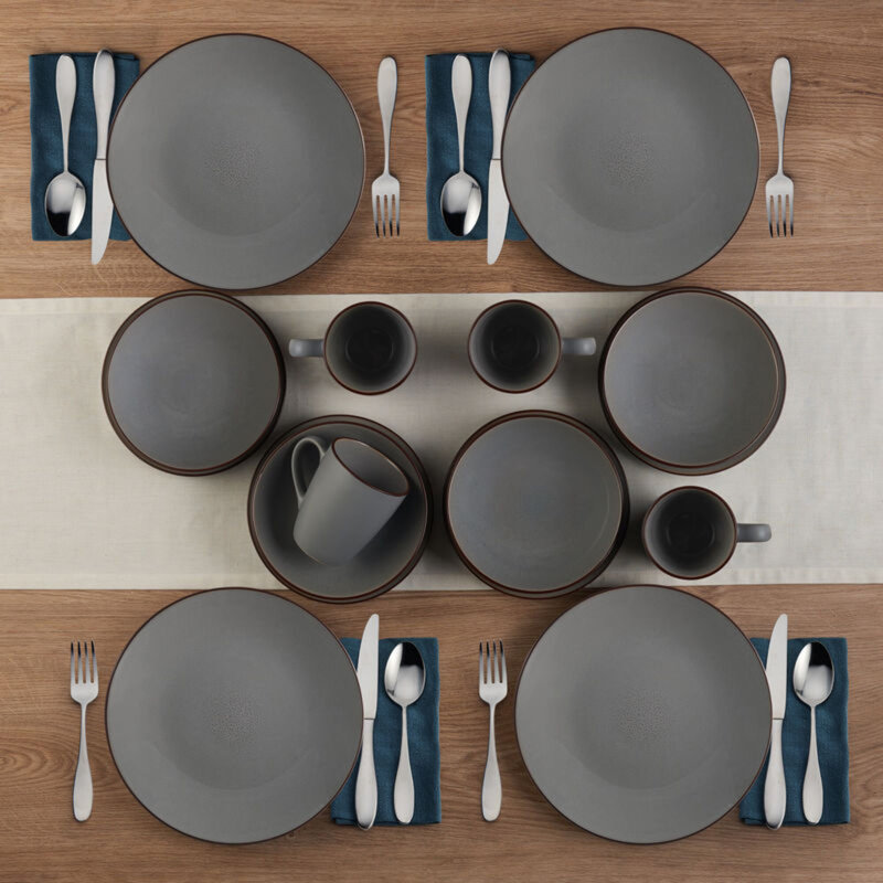 Gray Ceramic 16-Piece Dinnerware Set, Service for 4