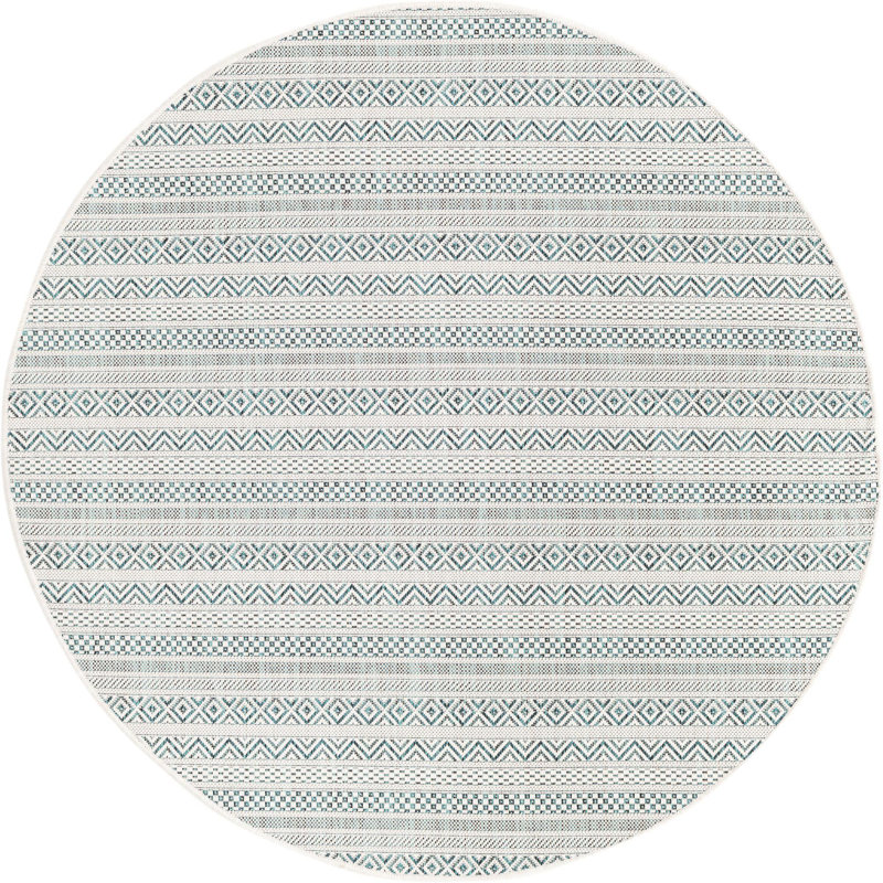Tapis bleu sarcelle intérieur / extérieur Hewitt, Rond 5 pi 3 po
