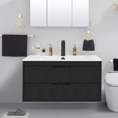Grazio 36'' Wall Mounted Floating Bathroom Vanity with Ceramic Sink Top, Faucet, 2 Soft-close Deep Drawers