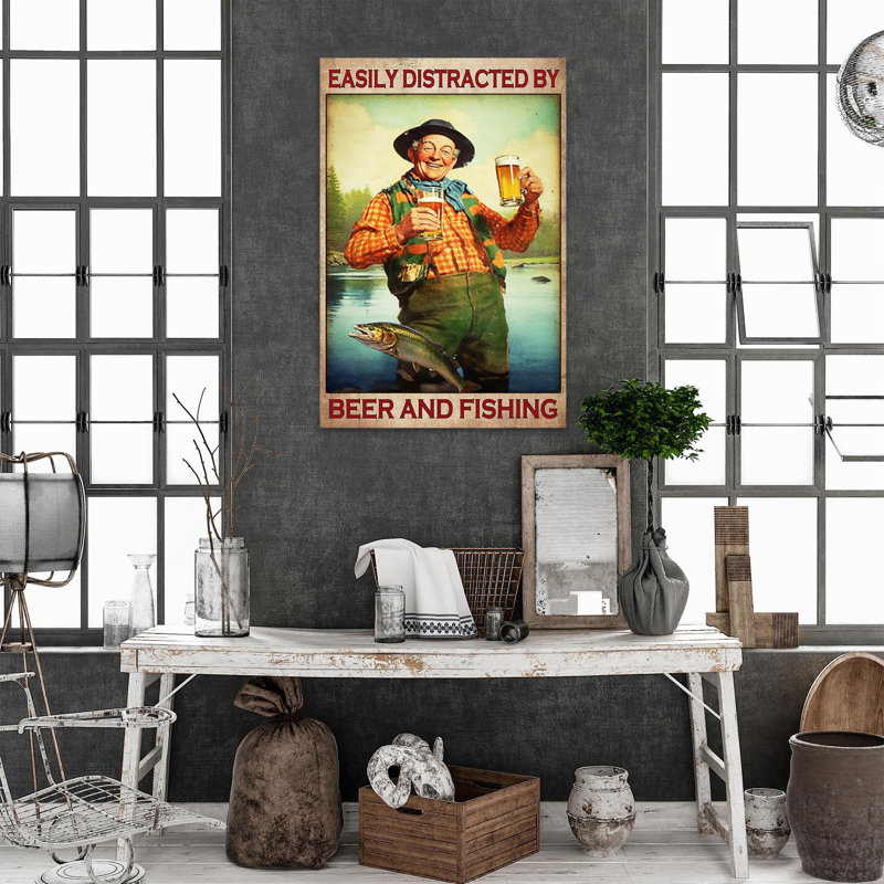 «Easily Distract By Beer And Fishing On Canvas», impression facile, L 11 po x H 14 po