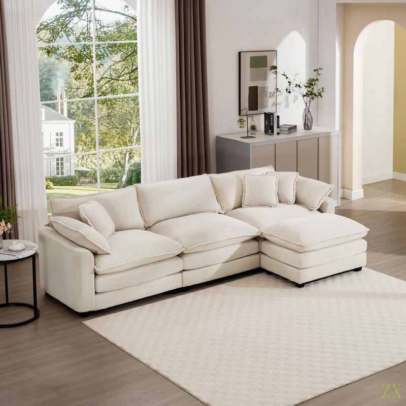 Canapé modulaire 3 places à assise profonde avec repose-pieds, meubles rembourrés confortables pour le salon, canapé en velours