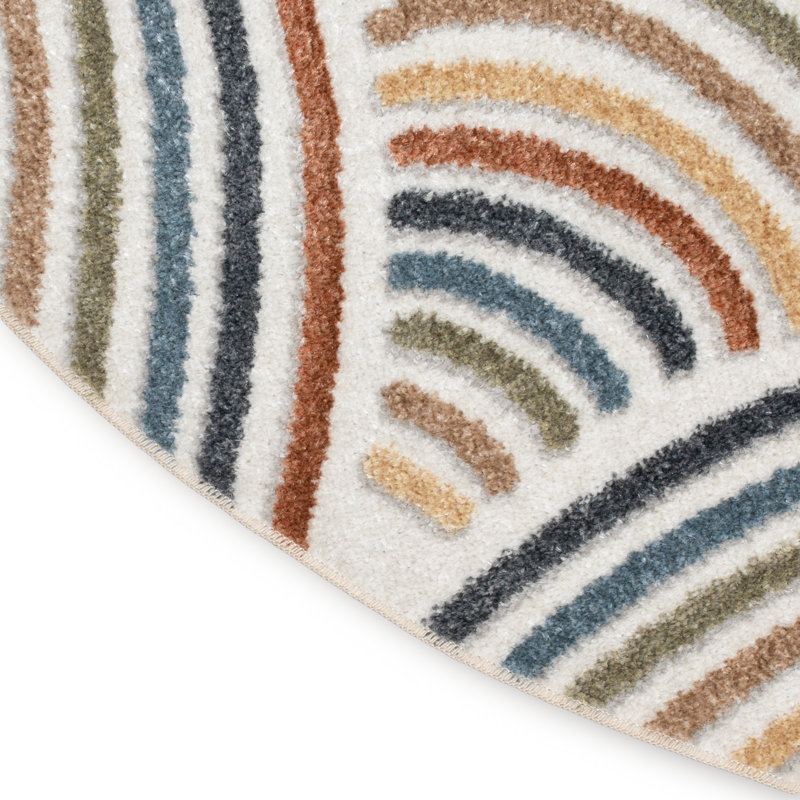 Aramus Machine Washable Abstract Ivory/Multi Rug, Round 7'10"