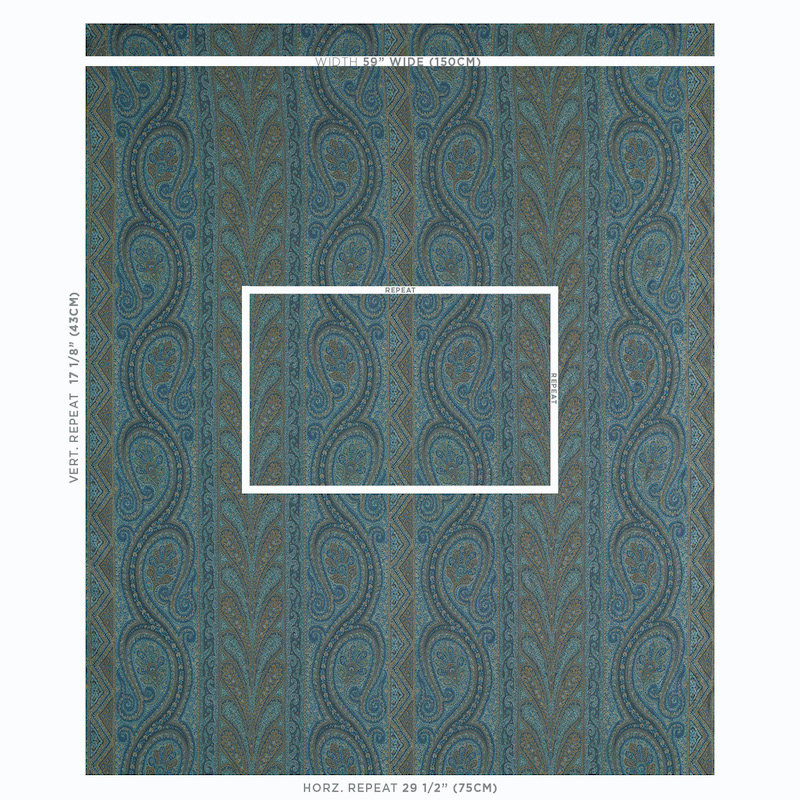 Chatelaine Paisley Fabric, Blue/ Medium Blue