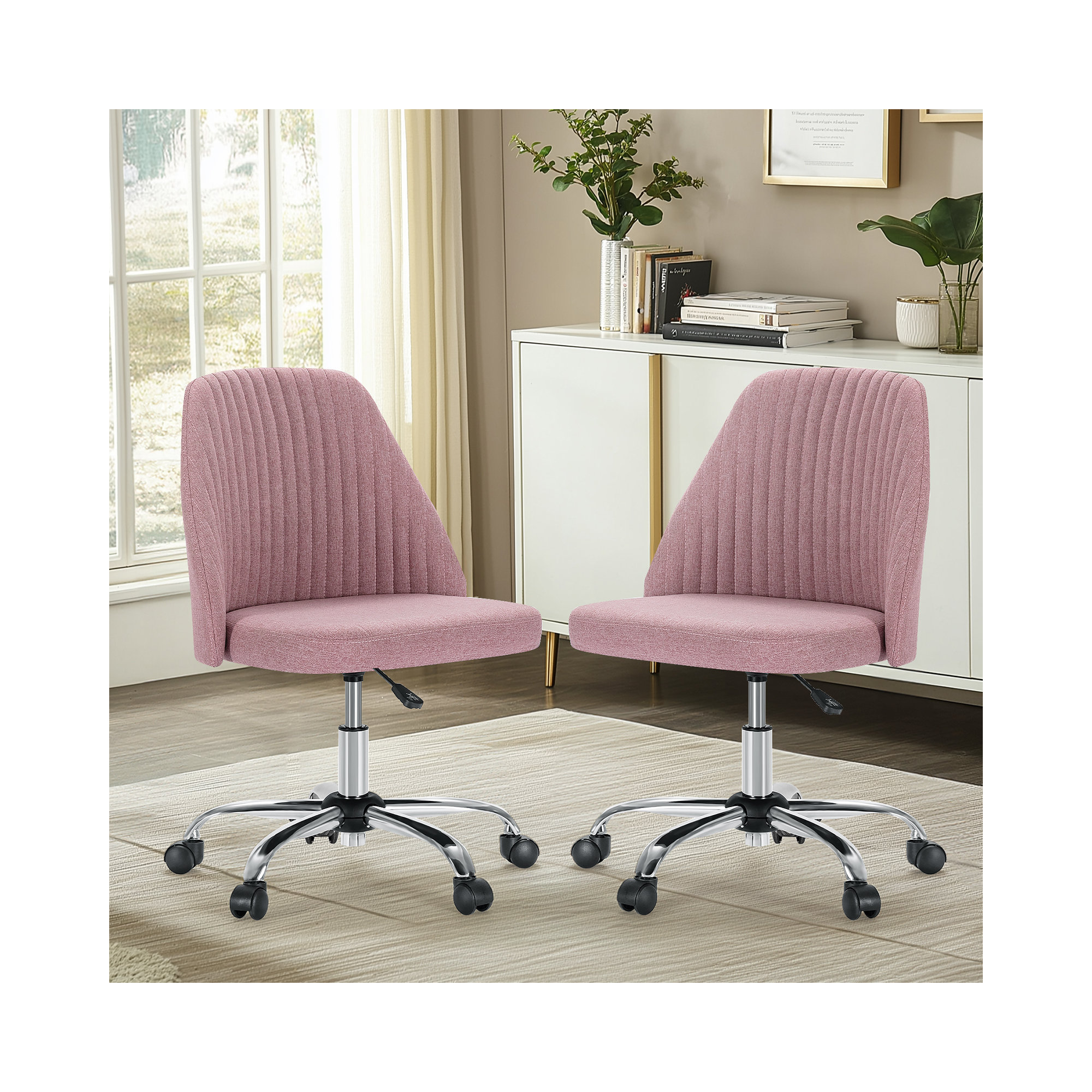Task Chair Office Desk Chair Make Up Chair With Wheels(Set Of 2), Pink