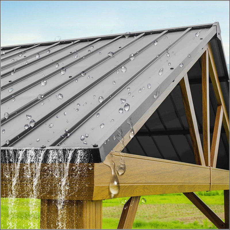 Pavillon de jardin extérieur en aluminium 12 pi x 14 pi avec toit en pignon en acier galvanisé pour terrasse