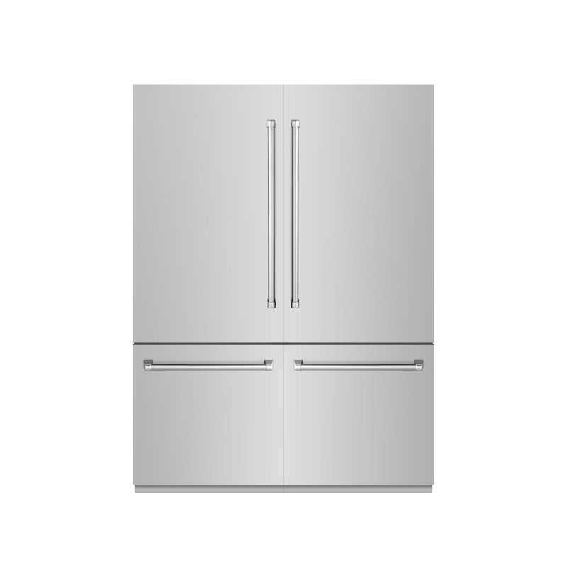 ZLINE 60 in. 32.2 cu. ft. French Door Built-In Bottom Freezer Refrigerator with Water Dispensers and Ice Makers in Satin Stainless Steel with Graphite Gray Interior