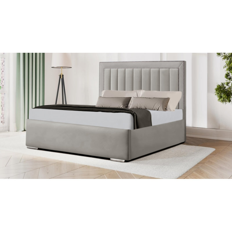 Bolette Upholstered Bed, Kingsize (5'), Silver