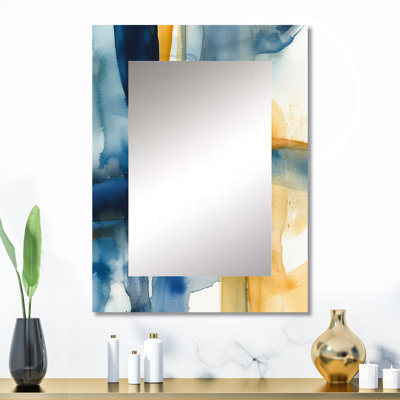 Bleu et or Fusion V - miroir de fractales, miroir mural bleu unique, impression d'art en métal