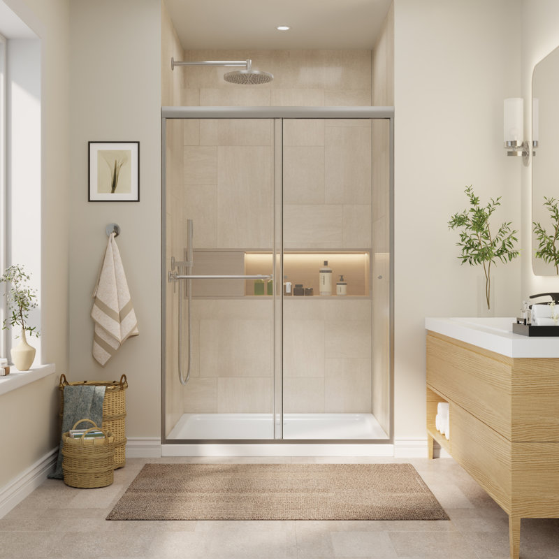 Porte de douche coulissante double encadrée avec verre trempé transparent antidéflagrant de 1/4 po (6 mm) de l 44 à 48 po x H 70 po