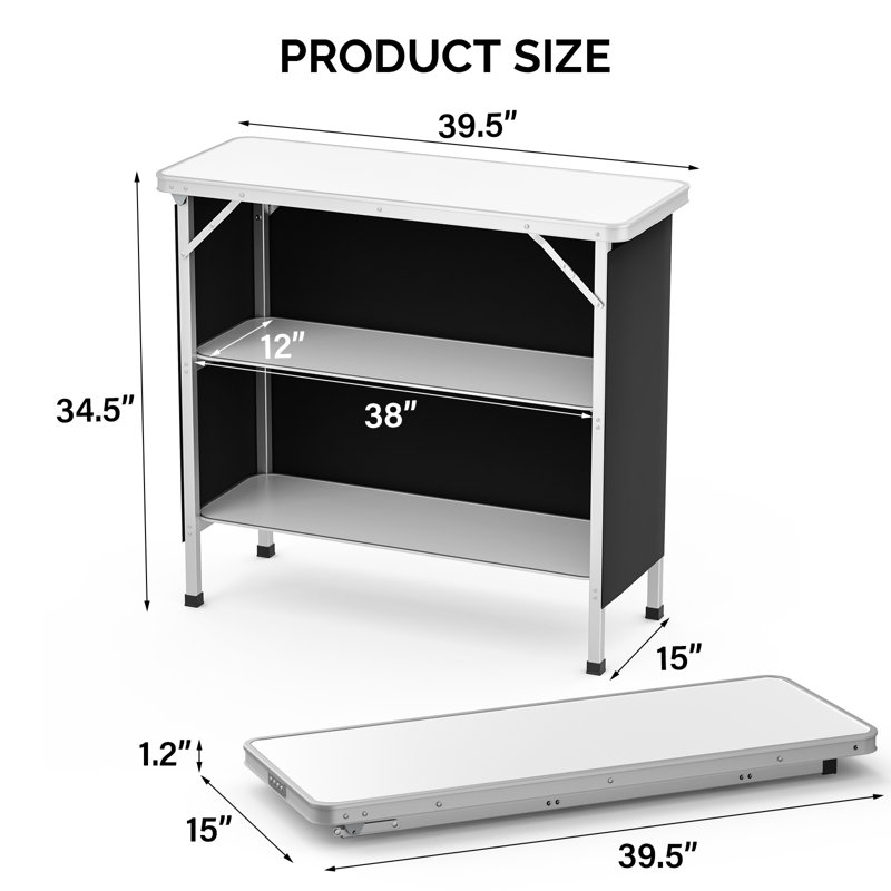 Rectangular Aluminum Patio Folding Bar Table, White, 34.65" H x 38.98" L x 14.96" W