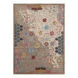 Rug & Kilim’S Chinese Art Deco Rug In Beige With Colorful Floral Patterns