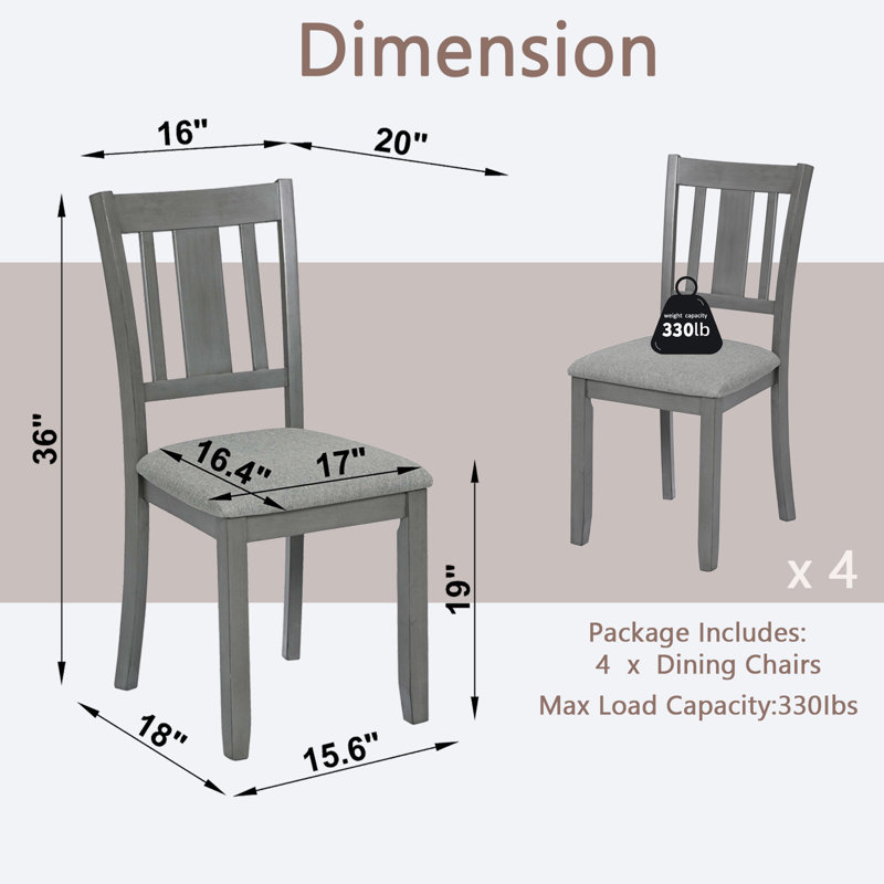Dining Chairs Set of 4, Solid Wood Kitchen Chair w/ Padded Seat, Side Chair for Dining Room, Gray
