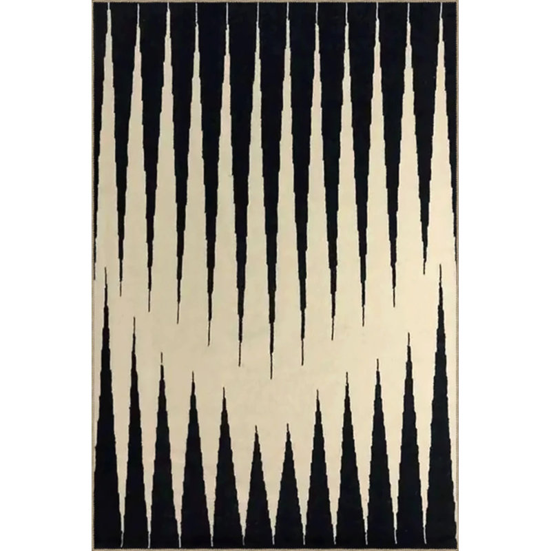 Black And Beige Themed Triangular Geometric Patterned Creative Modern Decorative Carpet, Rectangle 2'4" x 4'