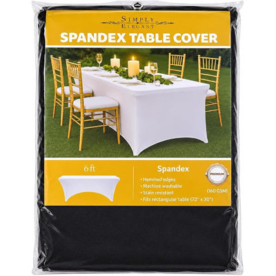 Nappe rectangulaire noire en spandex extensible de 1,83 m (6 pi), lavable, idéale pour les tables de 183 x 76 cm (72 x 30 po), pour mariages, fêtes et événements.