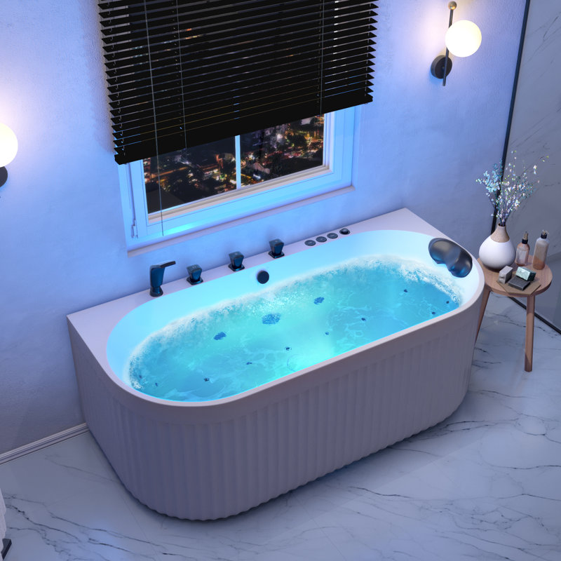 Stone Belle 67 In. Flatbottom Freestanding Whirlpool And Air Bathtub With Center Drain And Faucet In White And Black