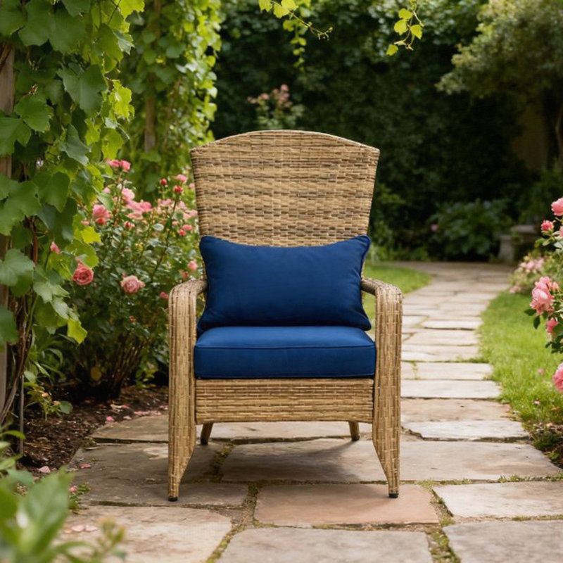 Chaise à coussins moelleux, chaise de patio avec osier en rotin, grand dossier courbé pour l'intérieur et l'extérieur, Brown