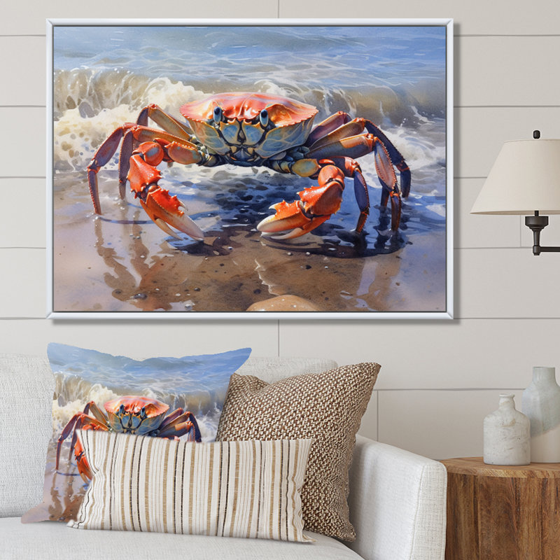 Crab Beachcombers II - Crab, art encadré, 12" H x 20" W, Cadre flottant blanc