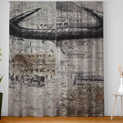 Bull Skull with Typography - Blackout Window Curtains Pair