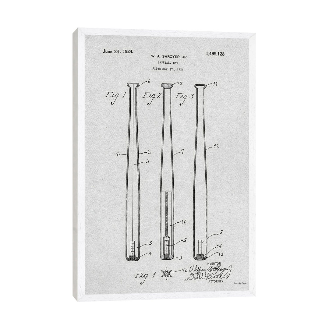 Baseballschläger-Patent von Seven Trees Design - Galerie-umwickelte Leinwand Giclée auf Leinwand