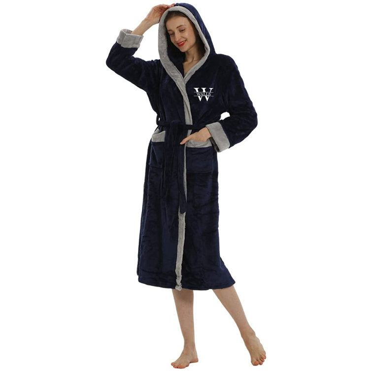 Personalised Mens Hooded Dressing Gown Bath Robe Nightwear Sleepwear Black  Front Left Side Thread Light Grey XL : Amazon.co.uk: Fashion