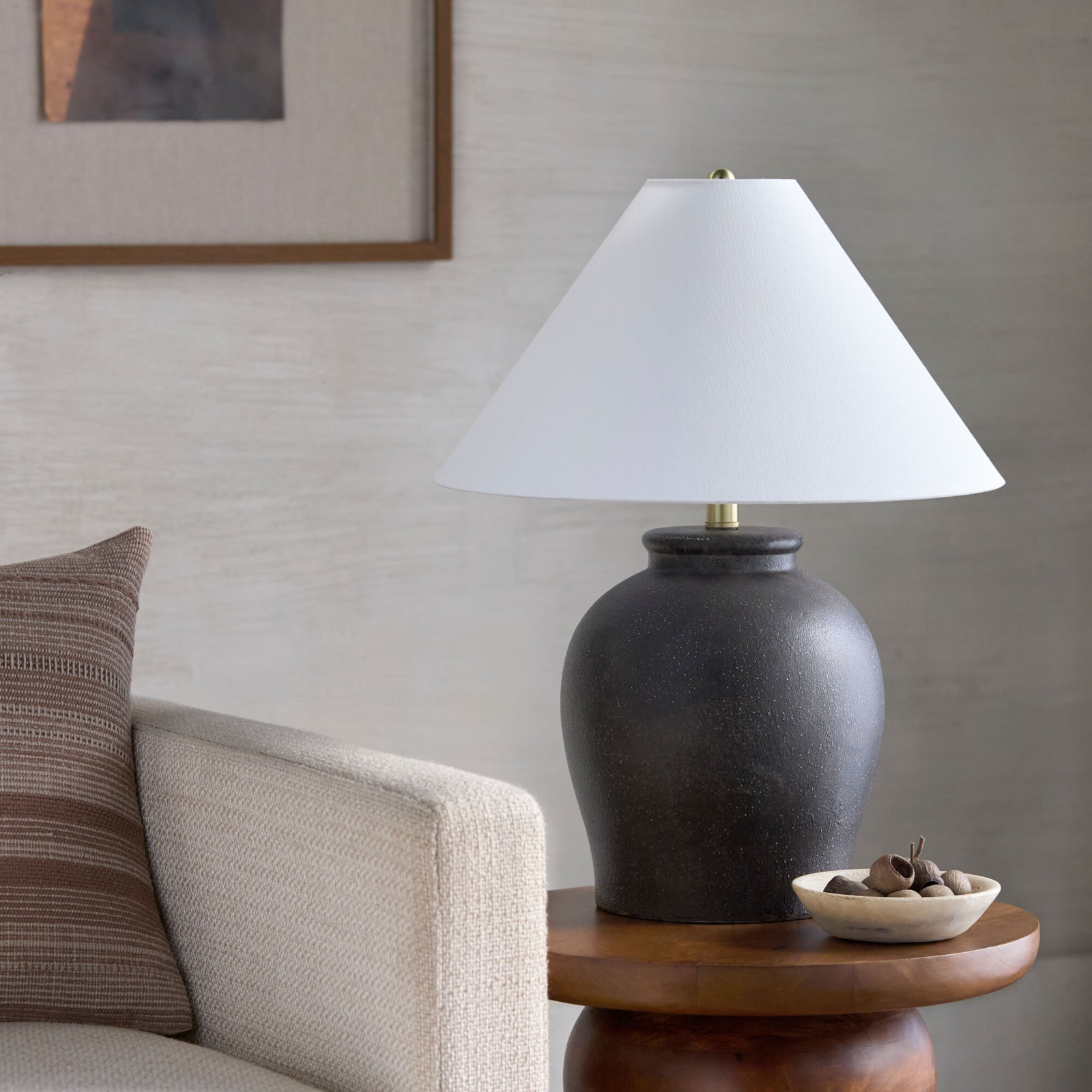 Chemise 22" Ceramic Table Lamp, Black, Classic Linen