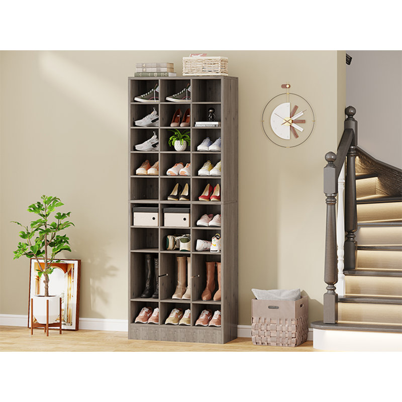 Range-chaussures en bois blanc à 25 niveaux de 25,6 pouces, range-chaussures moderne en bois à 30 casiers, Gris