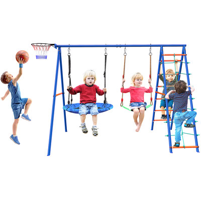 Fiziti Swing Set for Backyard,5-in-1 Swing Set,Heavy-Duty Metal Swing Sets for Backyard