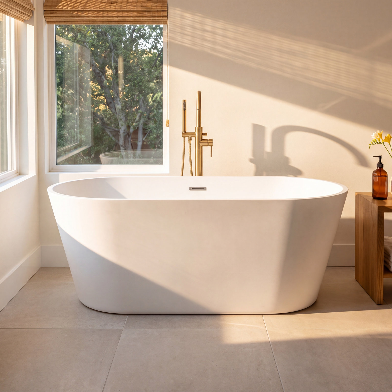 Euthalia 59" Solid Surface Soaking Bathtub, Glossy